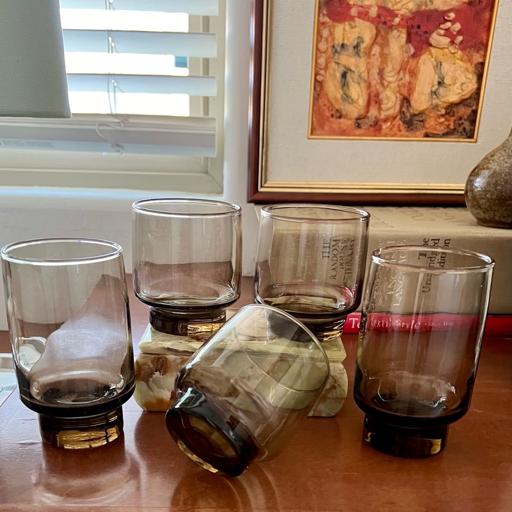 Vintage MCM Libbey Tawny Smokey Brown Rocks Highball Glasses - Picture 2 of 7